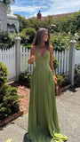 Green Sheath Rutched Long Prom Dresses Sexy Evening Formal HZ0307