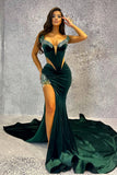 Dark Green Beaded Sexy Prom HZ0307