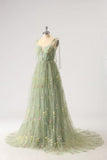 Green Floral A-line Long Formal Dress with HZ0307