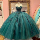 LTP1068,Luxury green off the shoulder prom dresses princess applique ball gown,sweet 16 HZ0307