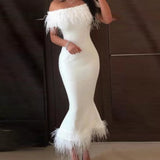 LTP1333,Off the shoulder mermaid white prom dresses off the shoulder trumpet feather evening HZ0307