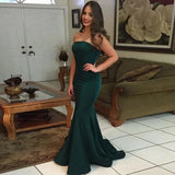 Dark Green Strapless Long Prom Dresses Satin Mermaid Evening HZ0307