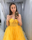 LTP1268,Fashion Yellow Tulle Prom Dresses Birthday Ball HZ0307