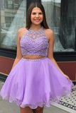 LTP1298,Lilac Homecoming Dresses,Two Pieces Cocktail Dress,Beading Organza Short Prom HZ0307