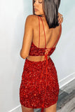 LTP1168,Two Piece Tight Red Sequins Homecoming HZ0307