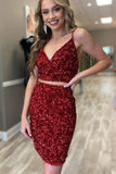 LTP1168,Two Piece Tight Red Sequins Homecoming HZ0307