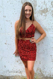 LTP1168,Two Piece Tight Red Sequins Homecoming HZ0307