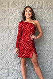 LTP1318,Charming one shoulder sequined homecoming dresses mini cocktail HZ0307
