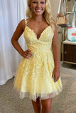 LTP1161,Princess Yellow Appliques A-line Short Homecoming HZ0307