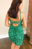 LTP1154,Sparkle green homecoming dresses,mini sequin prom dress short evening HZ0307