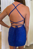 LTP1159,Cute Royal Blue Beaded Mini Bodycon Party HZ0307