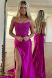 Strapless Appliques Split Red Prom Dress, Long Prom Dress HZ0307