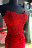Strapless Appliques Split Red Prom Dress, Long Prom Dress HZ0307