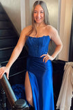 Strapless Appliques Split Red Prom Dress, Long Prom Dress HZ0307