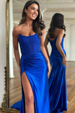 Strapless Appliques Split Red Prom Dress, Long Prom Dress HZ0307