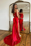 Strapless Appliques Split Red Prom Dress, Long Prom Dress HZ0307