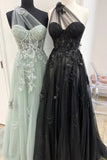 Black One Shoulder Floral Prom Dresses, Preppy Prom Dresses HZ0307