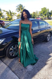 LTP1264,Hunter Green Satin Prom Dresses, Strapless Maxi Long Dress with Side HZ0307