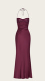 Halter Burgundy Long Prom Dresses Sleeveless Mermaid Party HZ0307