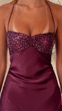 Halter Burgundy Long Prom Dresses Sleeveless Mermaid Party HZ0307