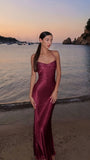 Halter Burgundy Long Prom Dresses Sleeveless Mermaid Party HZ0307