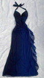 Halter Ombre Navy Blue Long Chiffon Prom HZ0307