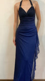 Halter Ombre Navy Blue Long Chiffon Prom HZ0307