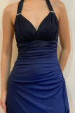 Halter Ombre Navy Blue Long Chiffon Prom HZ0307