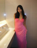 Halter Ombre Navy Blue Long Chiffon Prom HZ0307