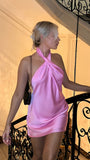 Halter Pink A-line Satin Homecoming Dress Cheap Party Dress, HZ0307