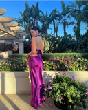 Halter Purple Silk Satin Prom Dresses Long Evening Gown, HZ0307