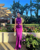 Halter Purple Silk Satin Prom Dresses Long Evening Gown, HZ0307
