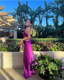 Halter Purple Silk Satin Prom Dresses Long Evening Gown, HZ0307