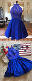Halter Royal Blue Homecoming Dresses A-Line Mini Party Gown, HZ0307