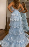 Halter V-Neck Appliques Ruffles Long Prom HZ0307