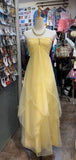 Halter Yellow Chiffon Party Dress Ruffle Evening Prom HZ0307