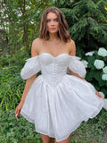 Hand Made White Chiffon A-Line Homecoming Dresses, HZ0307