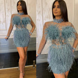 LTP1327,Luxury Feather Beaded Mini Homecoming HZ0307