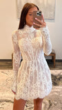 High Neck White Lace Bridal Dresses, Long Sleeves Wedding Gown, HZ0307