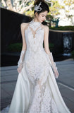 High Neck White Lace Mermaid Wedding HZ0307
