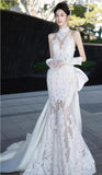 High Neck White Lace Mermaid Wedding HZ0307