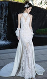 High Neck White Lace Mermaid Wedding HZ0307