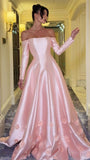 High Quality Pink Off The Shoulder Prom Dresses 3D Flowers Long Sleeves Evening Party HZ0307