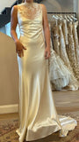 High Quality Sheath Ivory Lace Wedding Dresses Satin Long Bridal HZ0307