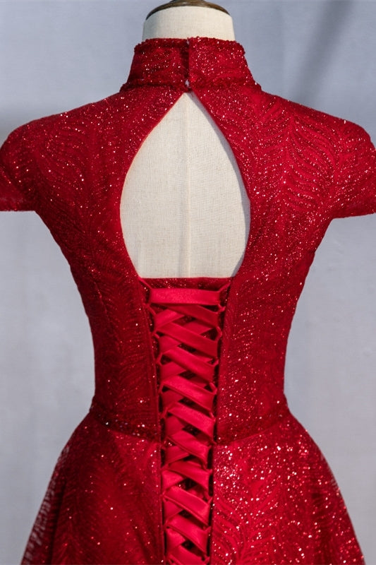 High Neck Red Long Formal Dress with Key HZ0307