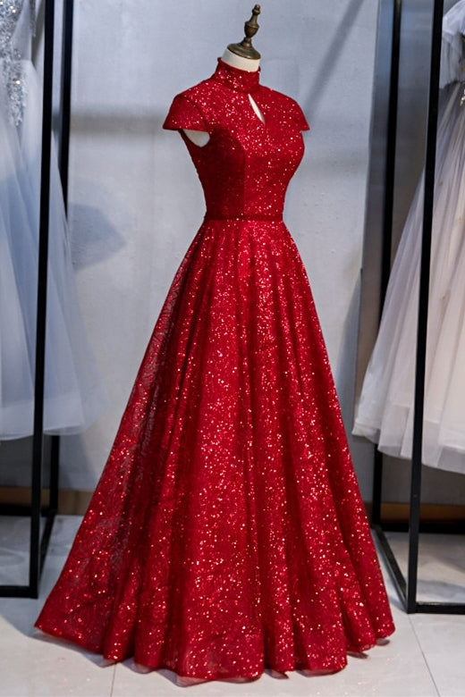 High Neck Red Long Formal Dress with Key HZ0307