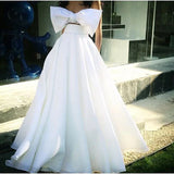 Two Pieces A-Line Wedding Dresses, White Satin Bridal Gown, Bowknot Top Special Wedding Dress For HZ0307