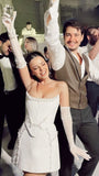 Homecoming Queen White Beaded Homecoming Dresses Sleeveless Mini Bridal Dress, HZ0307