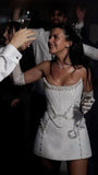 Homecoming Queen White Beaded Homecoming Dresses Sleeveless Mini Bridal Dress, HZ0307