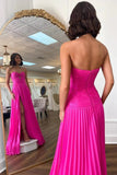Hot Pink Sweeheart Cutout Pleated Long Party HZ0307